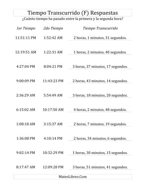 La hoja de ejercicios de Medir Tiempo Transcurrido, Hasta 5 Horas en Intervalos de 1 Minuto y 1 Segundo (F) Página 2