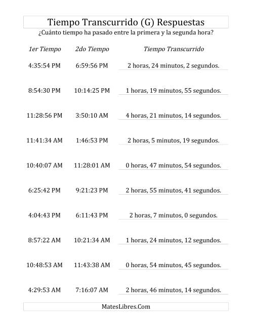 La hoja de ejercicios de Medir Tiempo Transcurrido, Hasta 5 Horas en Intervalos de 1 Minuto y 1 Segundo (G) Página 2