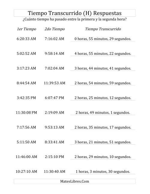 La hoja de ejercicios de Medir Tiempo Transcurrido, Hasta 5 Horas en Intervalos de 1 Minuto y 1 Segundo (H) Página 2