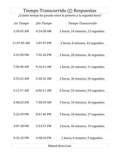La hoja de ejercicios de Medir Tiempo Transcurrido, Hasta 5 Horas en Intervalos de 1 Minuto y 1 Segundo (J) Página 2