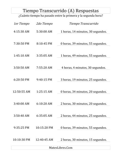 La hoja de ejercicios de Medir Tiempo Transcurrido, Hasta 5 Horas en Intervalos de 5 Minutos y 5 Segundos (A) Página 2