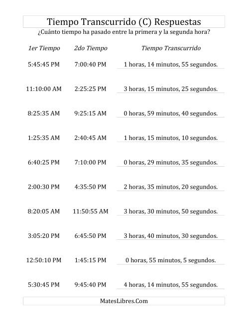 La hoja de ejercicios de Medir Tiempo Transcurrido, Hasta 5 Horas en Intervalos de 5 Minutos y 5 Segundos (C) Página 2