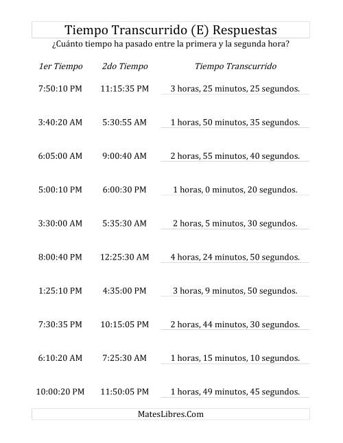 La hoja de ejercicios de Medir Tiempo Transcurrido, Hasta 5 Horas en Intervalos de 5 Minutos y 5 Segundos (E) Página 2