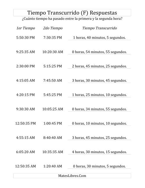 La hoja de ejercicios de Medir Tiempo Transcurrido, Hasta 5 Horas en Intervalos de 5 Minutos y 5 Segundos (F) Página 2