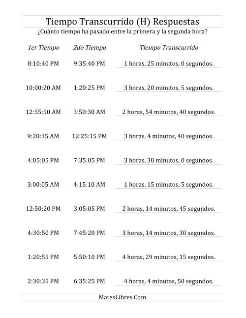 La hoja de ejercicios de Medir Tiempo Transcurrido, Hasta 5 Horas en Intervalos de 5 Minutos y 5 Segundos (H) Página 2