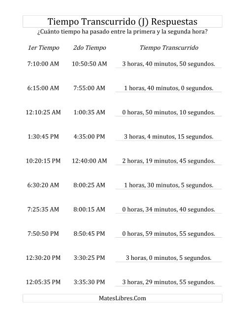 La hoja de ejercicios de Medir Tiempo Transcurrido, Hasta 5 Horas en Intervalos de 5 Minutos y 5 Segundos (J) Página 2