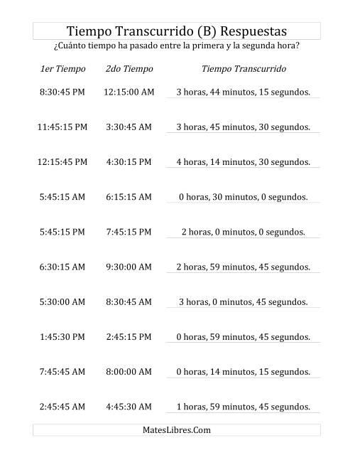 La hoja de ejercicios de Medir Tiempo Transcurrido, Hasta 5 Horas en Intervalos de 15 Minutos y 15 Segundos (B) Página 2