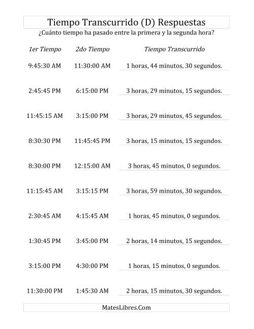 La hoja de ejercicios de Medir Tiempo Transcurrido, Hasta 5 Horas en Intervalos de 15 Minutos y 15 Segundos (D) Página 2