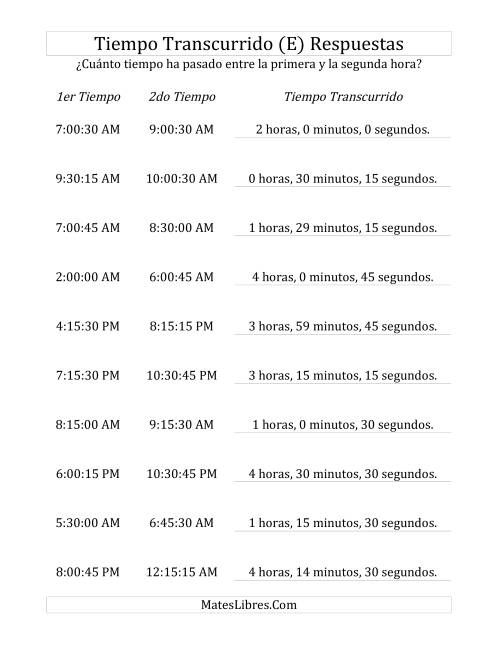La hoja de ejercicios de Medir Tiempo Transcurrido, Hasta 5 Horas en Intervalos de 15 Minutos y 15 Segundos (E) Página 2