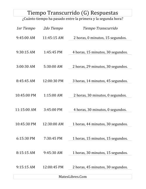La hoja de ejercicios de Medir Tiempo Transcurrido, Hasta 5 Horas en Intervalos de 15 Minutos y 15 Segundos (G) Página 2