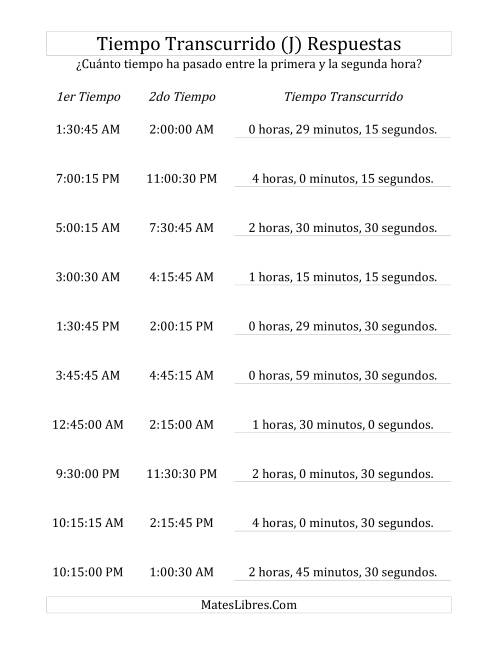 La hoja de ejercicios de Medir Tiempo Transcurrido, Hasta 5 Horas en Intervalos de 15 Minutos y 15 Segundos (J) Página 2