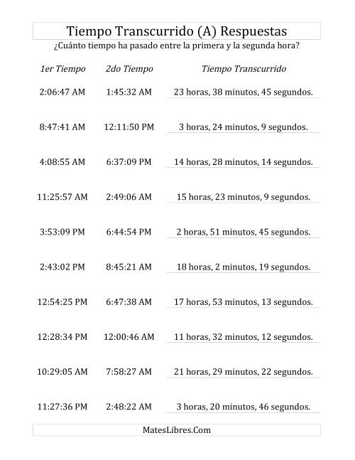 La hoja de ejercicios de Medir Tiempo Transcurrido, Hasta 24 Horas en Intervalos de 1 Minuto y 1 Segundo (A) Página 2
