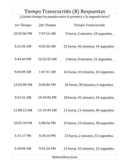 La hoja de ejercicios de Medir Tiempo Transcurrido, Hasta 24 Horas en Intervalos de 1 Minuto y 1 Segundo (B) Página 2