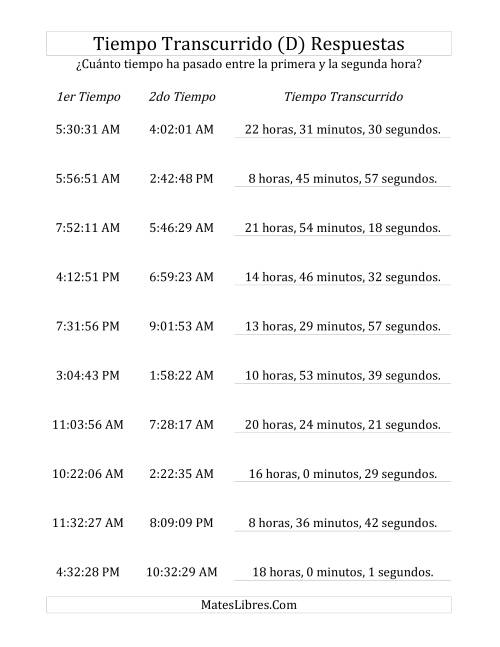 La hoja de ejercicios de Medir Tiempo Transcurrido, Hasta 24 Horas en Intervalos de 1 Minuto y 1 Segundo (D) Página 2