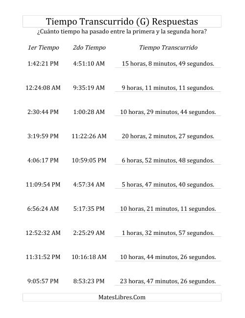 La hoja de ejercicios de Medir Tiempo Transcurrido, Hasta 24 Horas en Intervalos de 1 Minuto y 1 Segundo (G) Página 2