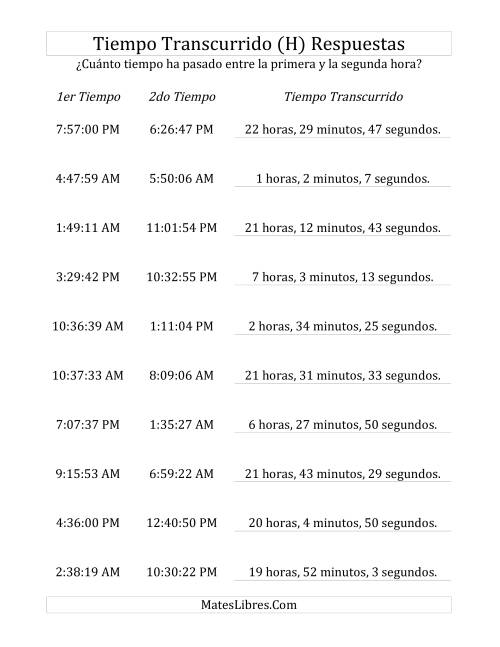 La hoja de ejercicios de Medir Tiempo Transcurrido, Hasta 24 Horas en Intervalos de 1 Minuto y 1 Segundo (H) Página 2