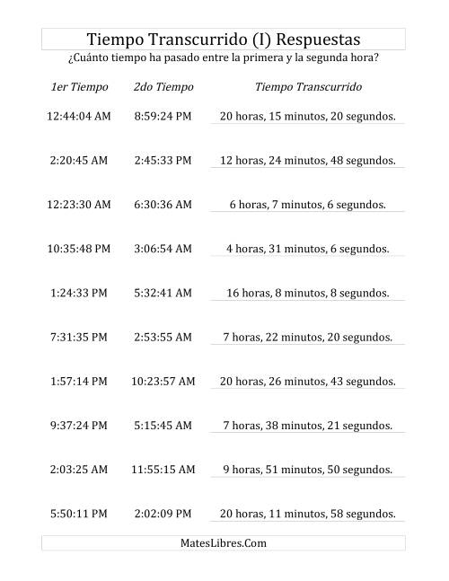 La hoja de ejercicios de Medir Tiempo Transcurrido, Hasta 24 Horas en Intervalos de 1 Minuto y 1 Segundo (I) Página 2