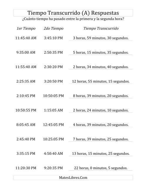 La hoja de ejercicios de Medir Tiempo Transcurrido, Hasta 24 Horas en Intervalos de 5 Minutos y 5 Segundos (A) Página 2