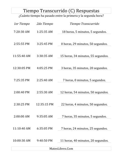 La hoja de ejercicios de Medir Tiempo Transcurrido, Hasta 24 Horas en Intervalos de 5 Minutos y 5 Segundos (C) Página 2
