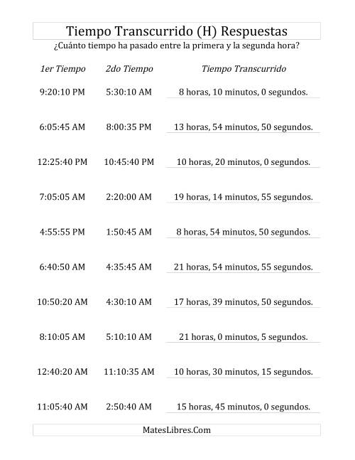 La hoja de ejercicios de Medir Tiempo Transcurrido, Hasta 24 Horas en Intervalos de 5 Minutos y 5 Segundos (H) Página 2