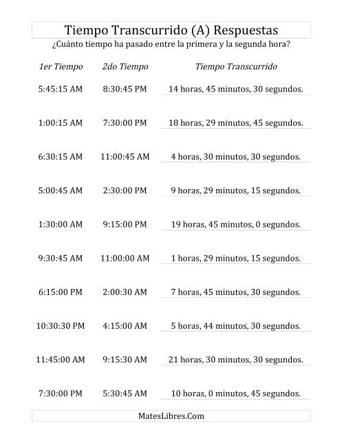 La hoja de ejercicios de Medir Tiempo Transcurrido, Hasta 24 Horas en Intervalos de 15 Minutos y 15 Segundos (A) Página 2