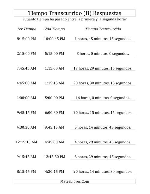 La hoja de ejercicios de Medir Tiempo Transcurrido, Hasta 24 Horas en Intervalos de 15 Minutos y 15 Segundos (B) Página 2