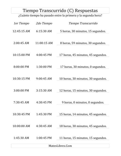 La hoja de ejercicios de Medir Tiempo Transcurrido, Hasta 24 Horas en Intervalos de 15 Minutos y 15 Segundos (C) Página 2