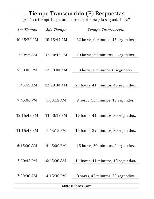 La hoja de ejercicios de Medir Tiempo Transcurrido, Hasta 24 Horas en Intervalos de 15 Minutos y 15 Segundos (E) Página 2