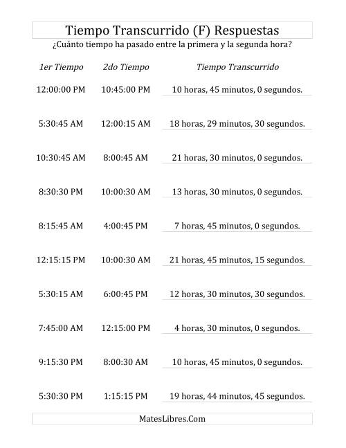 La hoja de ejercicios de Medir Tiempo Transcurrido, Hasta 24 Horas en Intervalos de 15 Minutos y 15 Segundos (F) Página 2