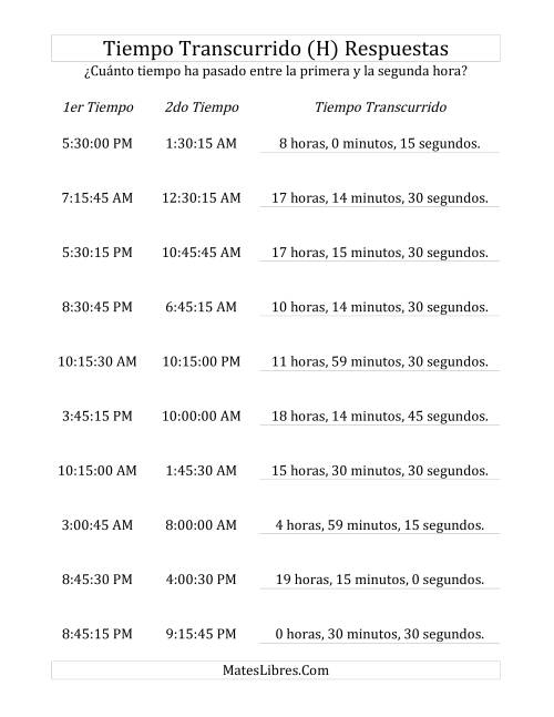 La hoja de ejercicios de Medir Tiempo Transcurrido, Hasta 24 Horas en Intervalos de 15 Minutos y 15 Segundos (H) Página 2