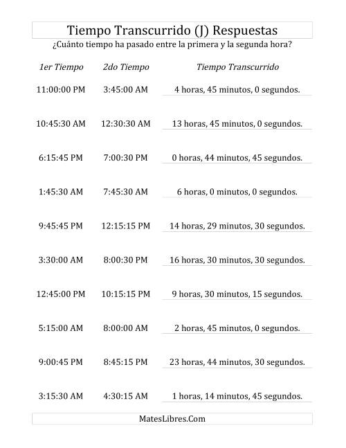 La hoja de ejercicios de Medir Tiempo Transcurrido, Hasta 24 Horas en Intervalos de 15 Minutos y 15 Segundos (J) Página 2